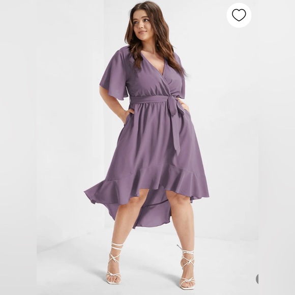 BloomChic Dresses & Skirts - Bloom Dress - Solid Tie Surplice Ruffle High Low Dress